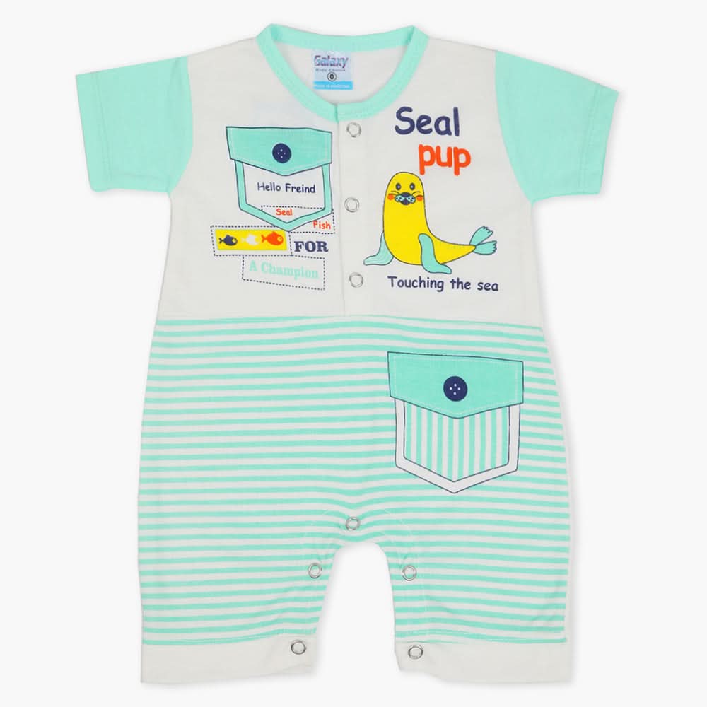 Newborn Boys Half Sleeves Romper - Cyan, Newborn Boys Rompers, Chase Value, Chase Value