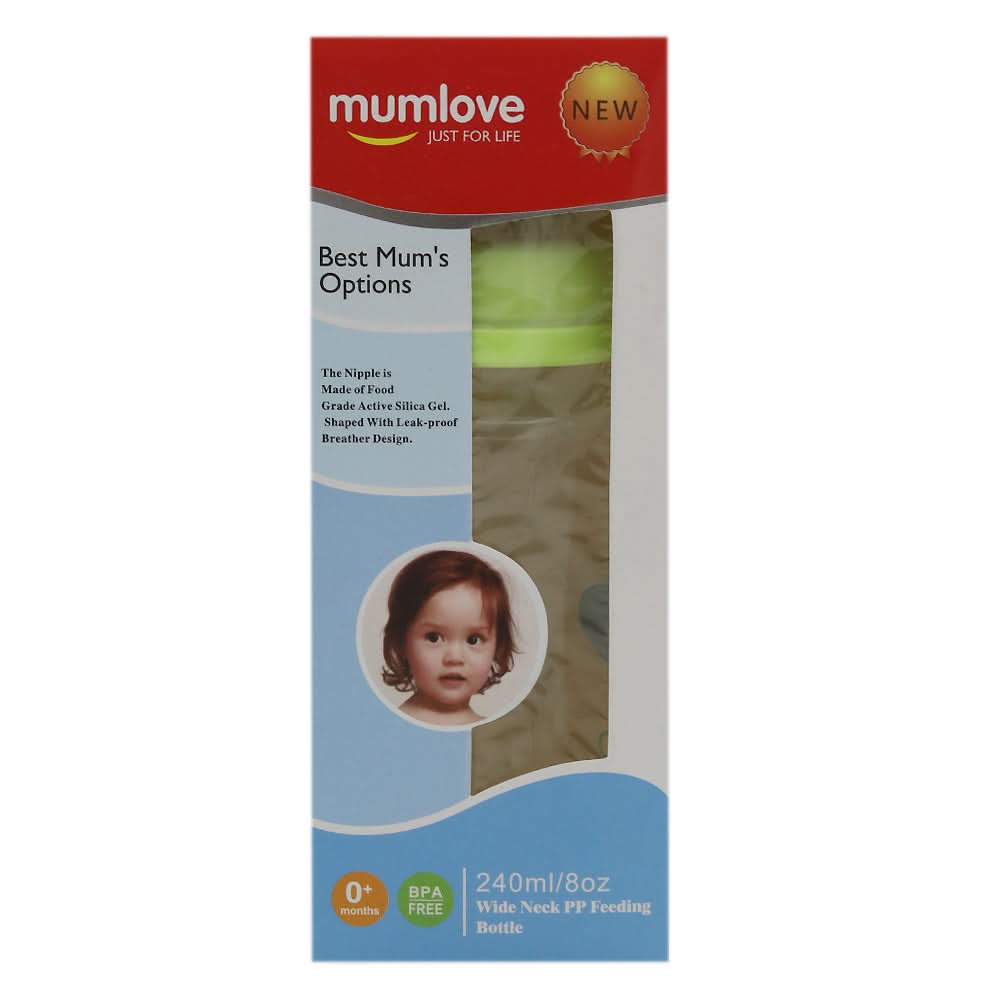 Mum Love Wide Neck Bottle 240ml B0385 - Light Green, Kids, Feeding Supplies, Chase Value, Chase Value