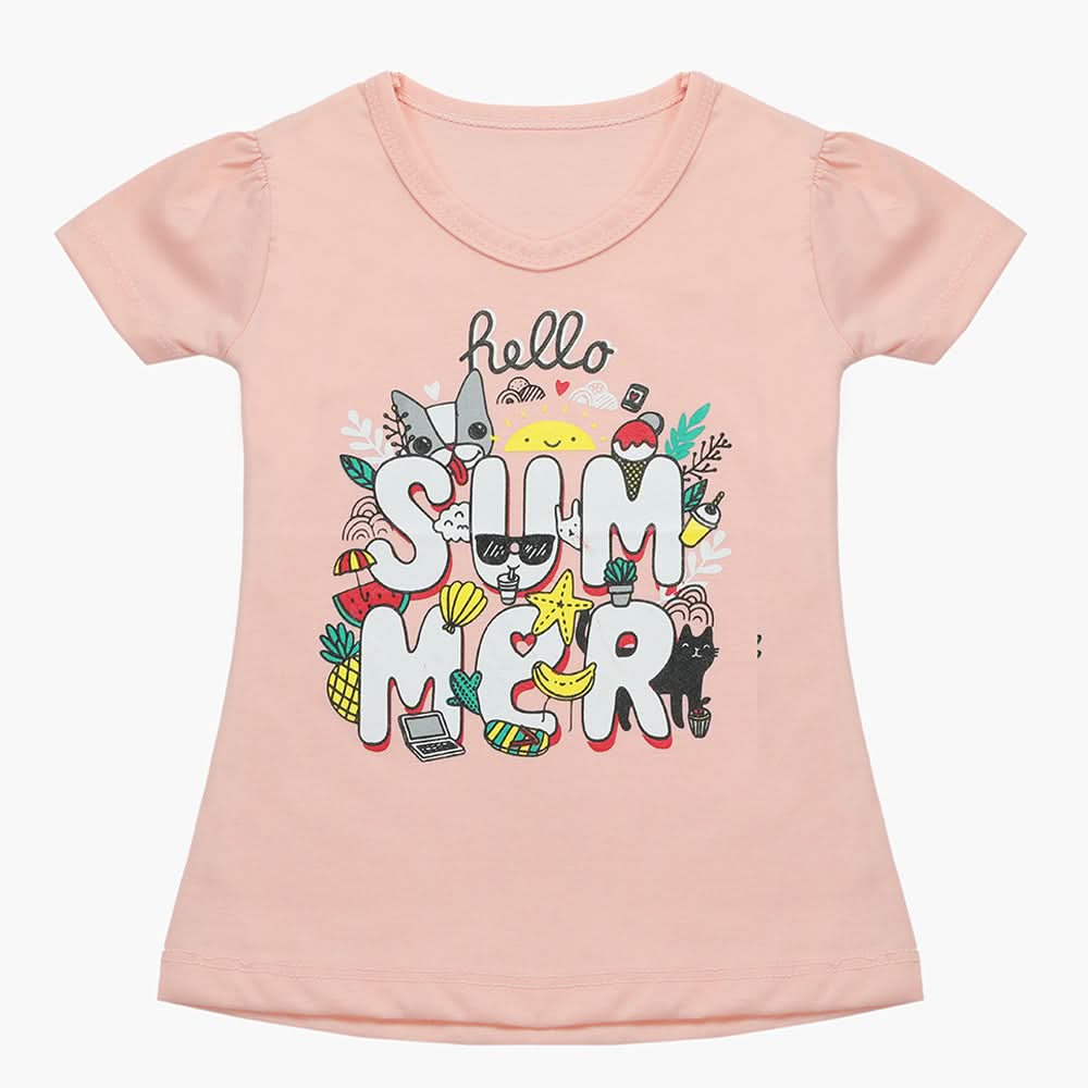 Girls Half Sleeves T-Shirt - Baby Pink, Girls T-Shirts, Chase Value, Chase Value