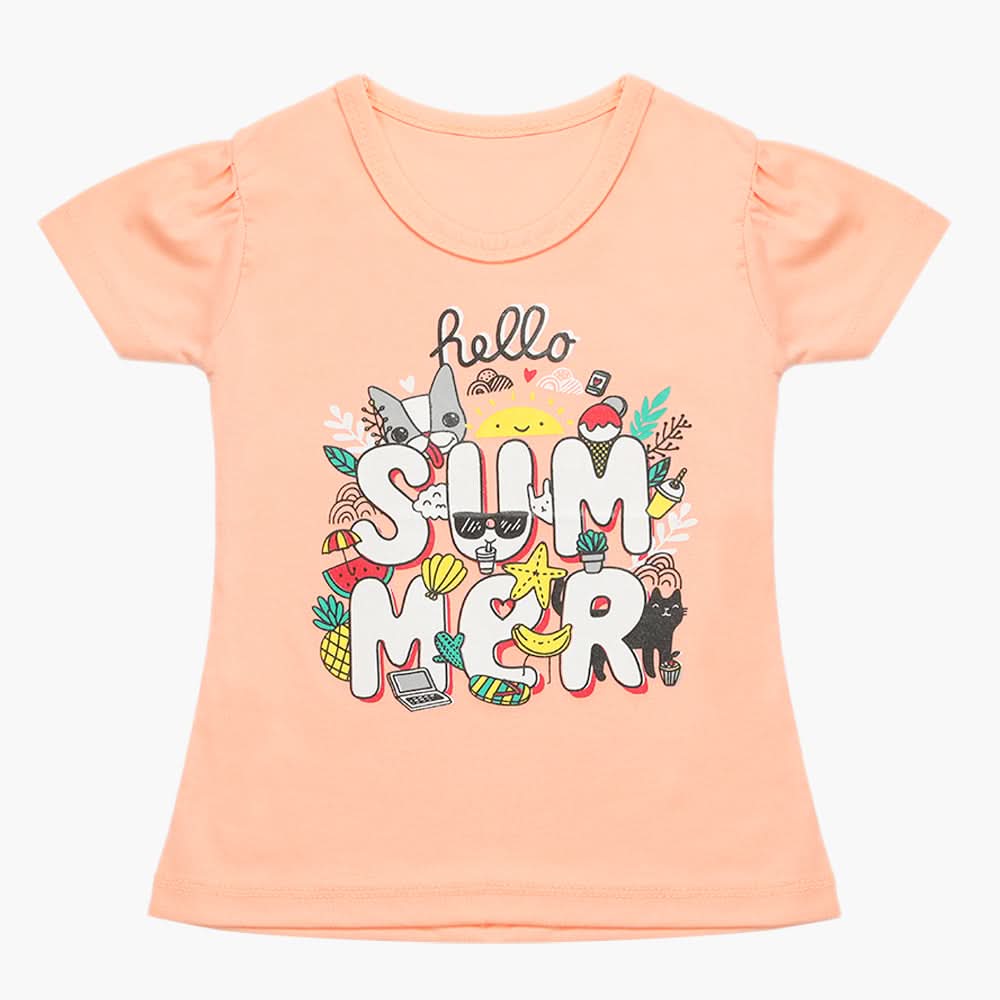 Girls Half Sleeves T-Shirt - Peach, Girls T-Shirts, Chase Value, Chase Value