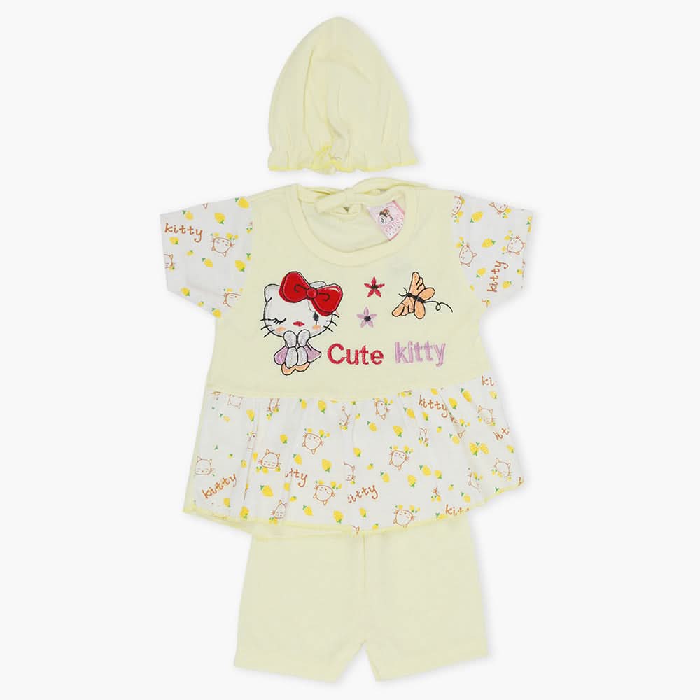 Newborn Girls Half Sleeves Suit - Lemon, Newborn Girls Sets & Suits, Chase Value, Chase Value