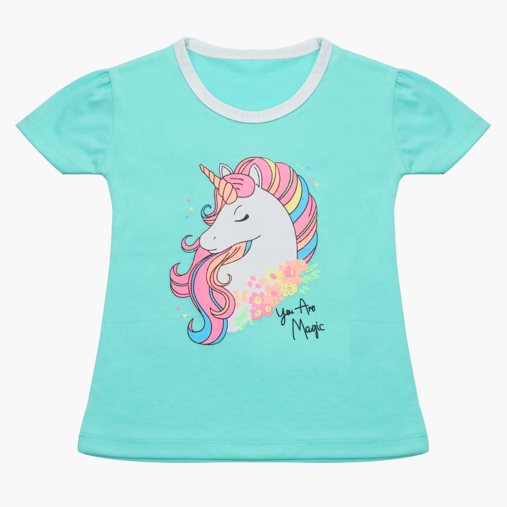 Girls Half Sleeves T-Shirt - Cyan, Girls T-Shirts, Chase Value, Chase Value