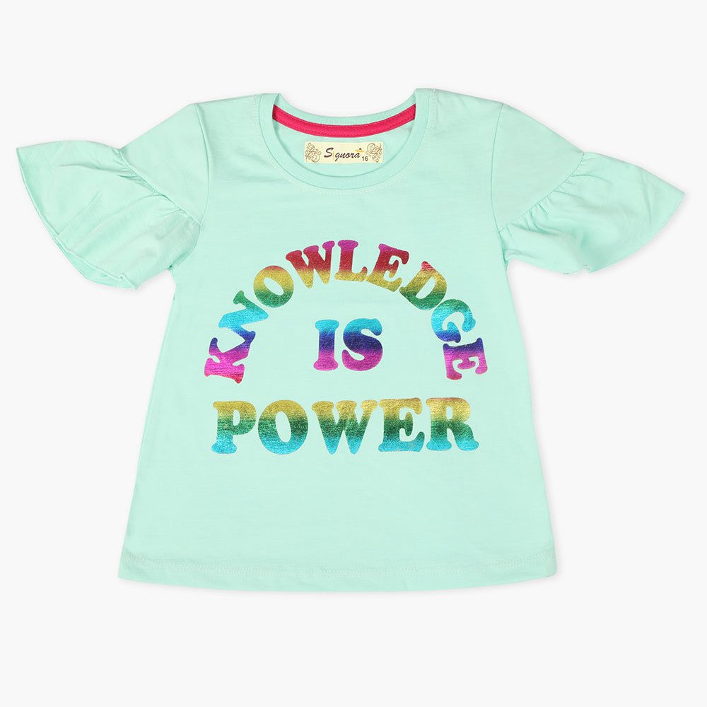 Girls Half Sleeves T-Shirt - Cyan, Girls T-Shirts, Chase Value, Chase Value