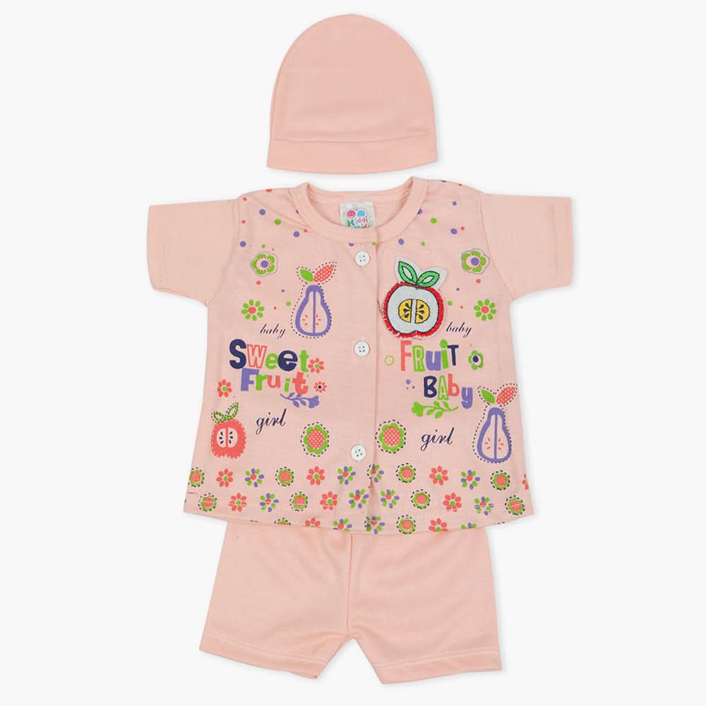 Newborn Girls Half Sleeves Suit - Peach, Newborn Girls Sets & Suits, Chase Value, Chase Value