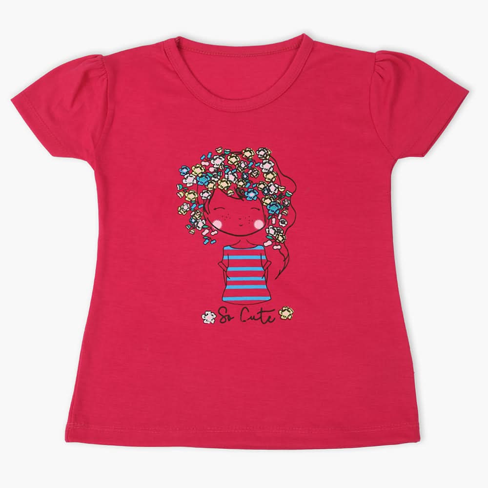 Girls Half Sleeves T-Shirt - Dark Pink, Girls T-Shirts, Chase Value, Chase Value