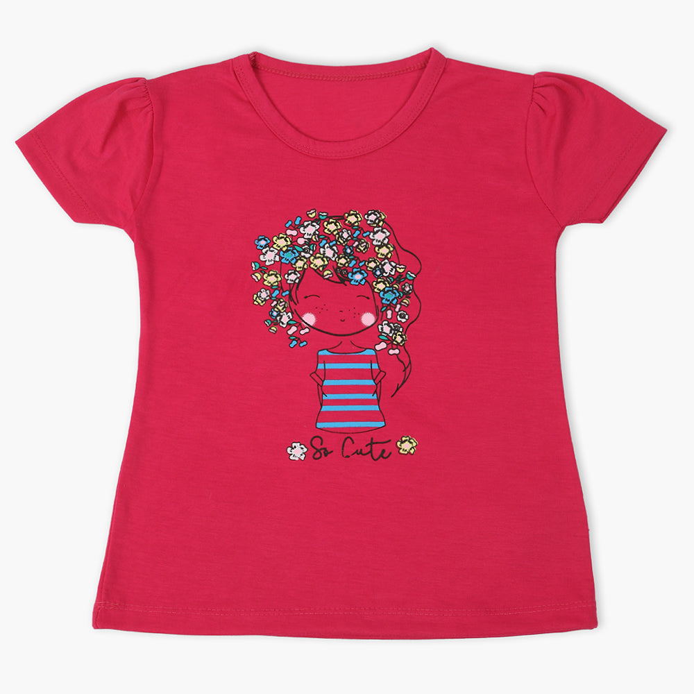 Girls Half Sleeves T-Shirt - Dark Pink, Girls T-Shirts, Chase Value, Chase Value
