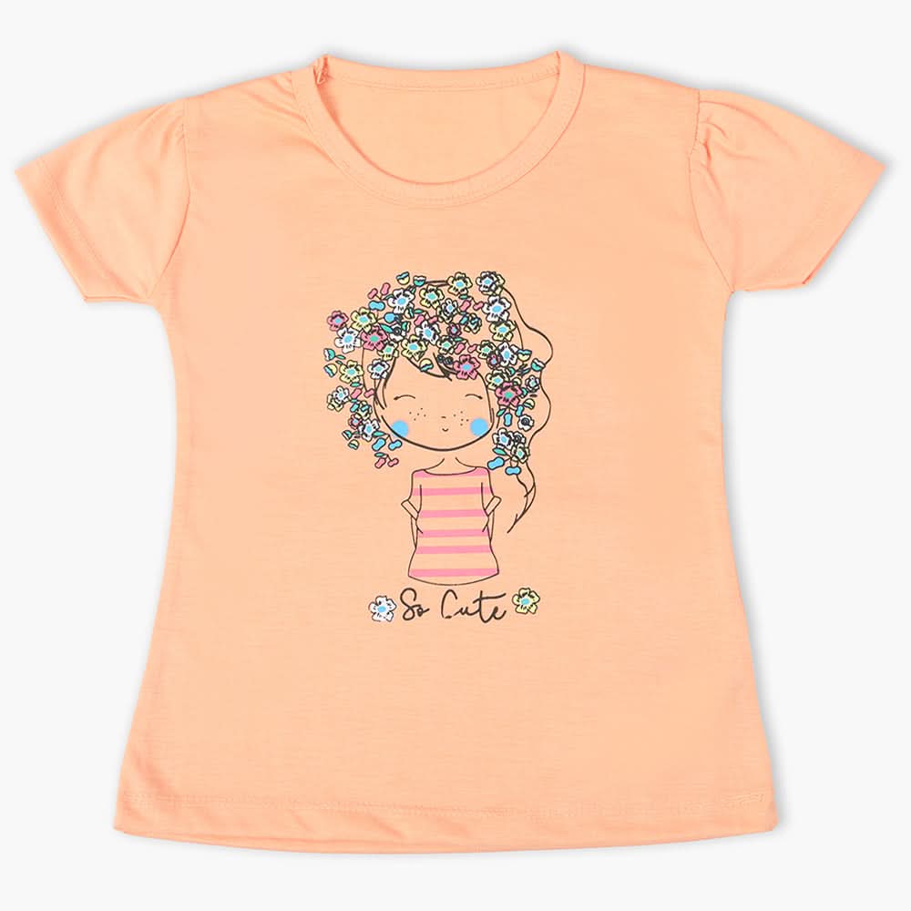 Girls Half Sleeves T-Shirt - Peach, Girls T-Shirts, Chase Value, Chase Value