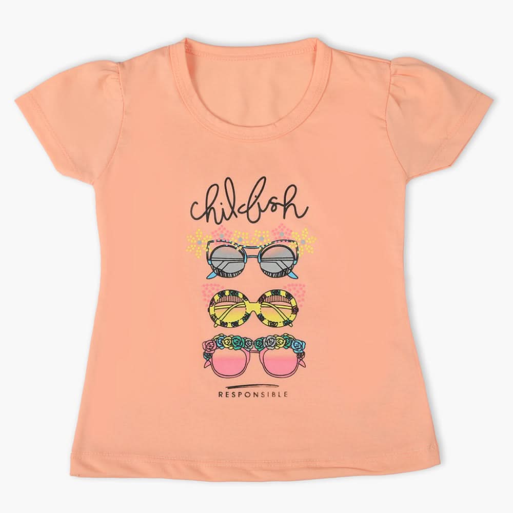 Girls Half Sleeves T-Shirt - Peach, Girls T-Shirts, Chase Value, Chase Value