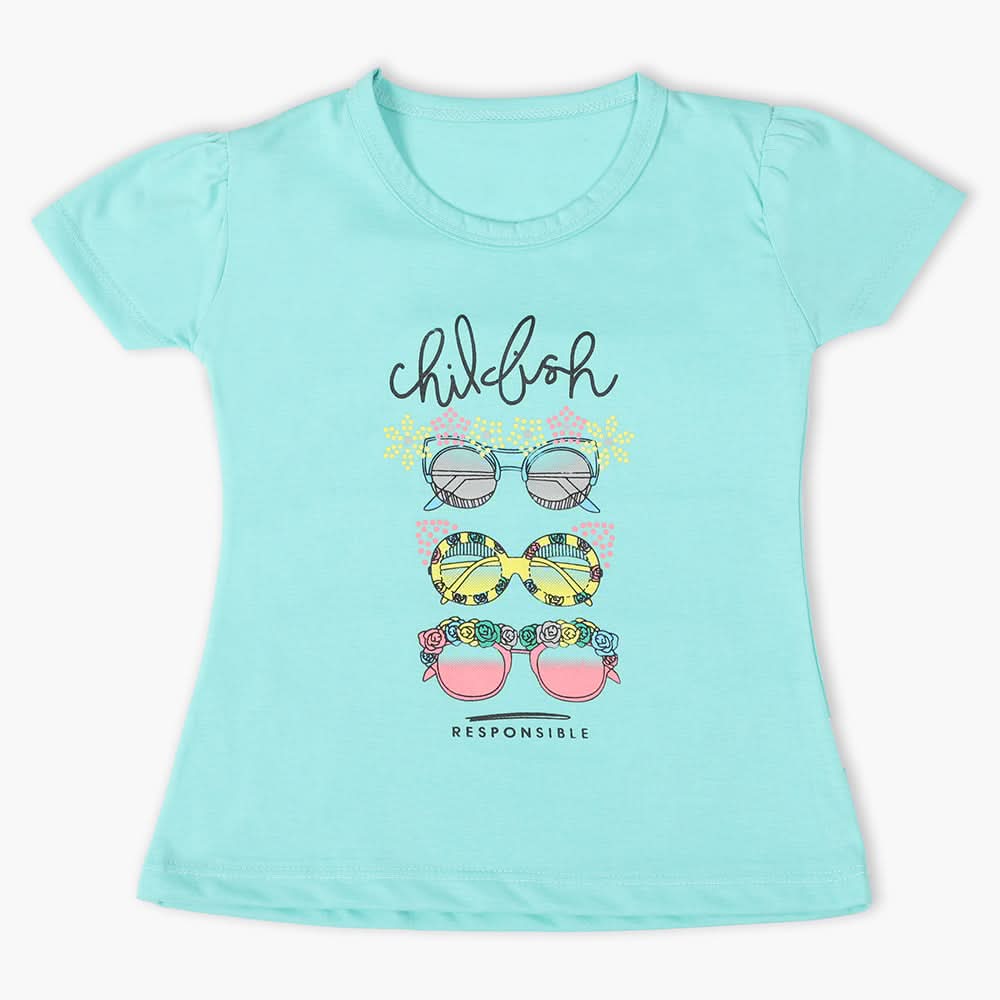 Girls Half Sleeves T-Shirt - Cyan, Girls T-Shirts, Chase Value, Chase Value