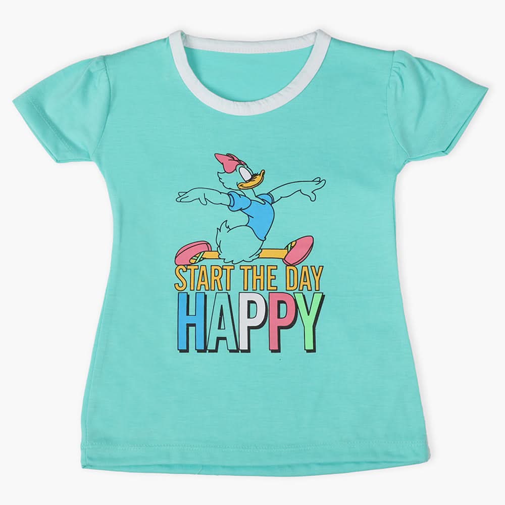 Girls Half Sleeves T-Shirt - Cyan, Girls T-Shirts, Chase Value, Chase Value