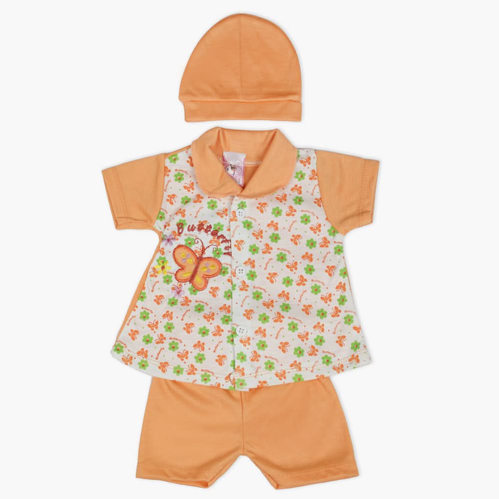 Newborn Girls Half Sleeves Suit - Peach, Newborn Girls Sets & Suits, Chase Value, Chase Value