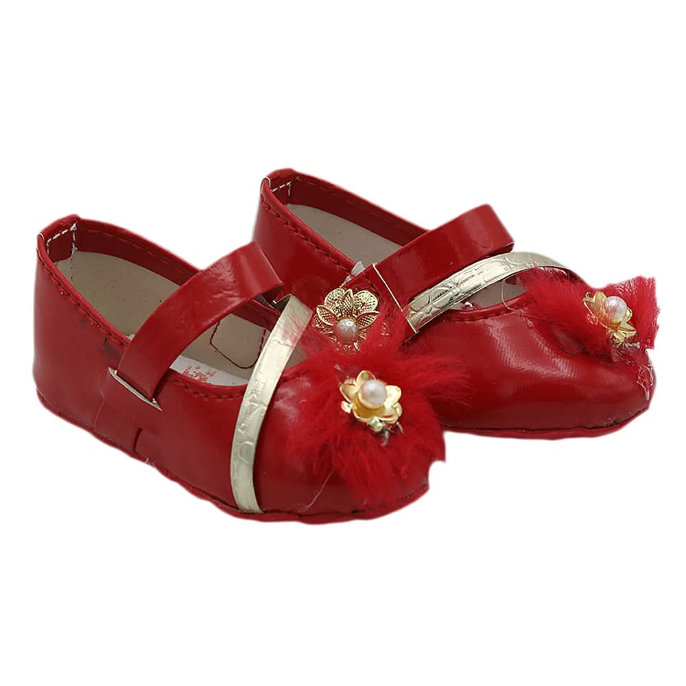 Newborn Girls Fur Pumps - Red, Kids, NB Shoes And Socks, Chase Value, Chase Value
