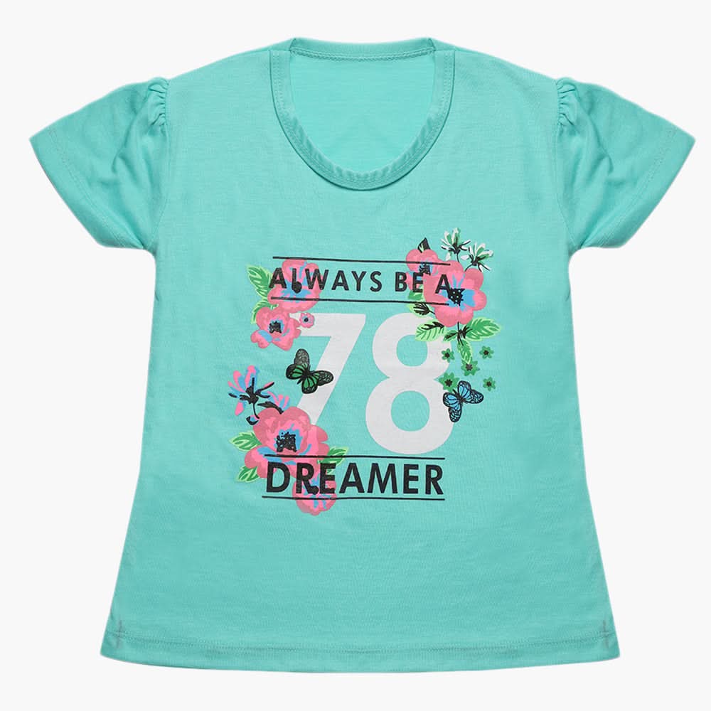 Girls Half Sleeves T-Shirt - Cyan, Girls T-Shirts, Chase Value, Chase Value