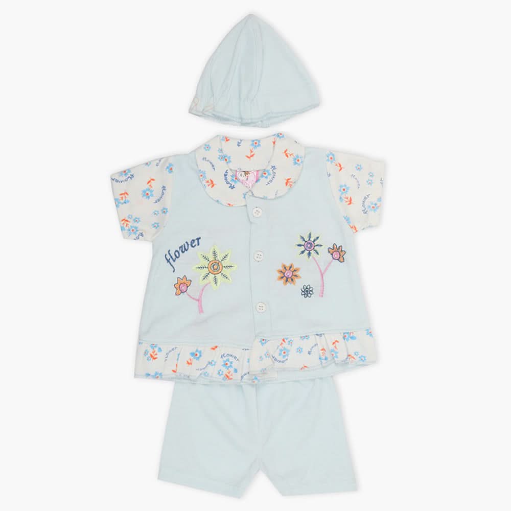 Newborn Girls Half Sleeves Suit - Light Blue, Newborn Girls Sets & Suits, Chase Value, Chase Value