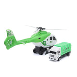 Pull Back Helicopter With Free Wheel Truck Pvc Platform 1617 - Green, Kids, Non-Remote Control, Chase Value, Chase Value
