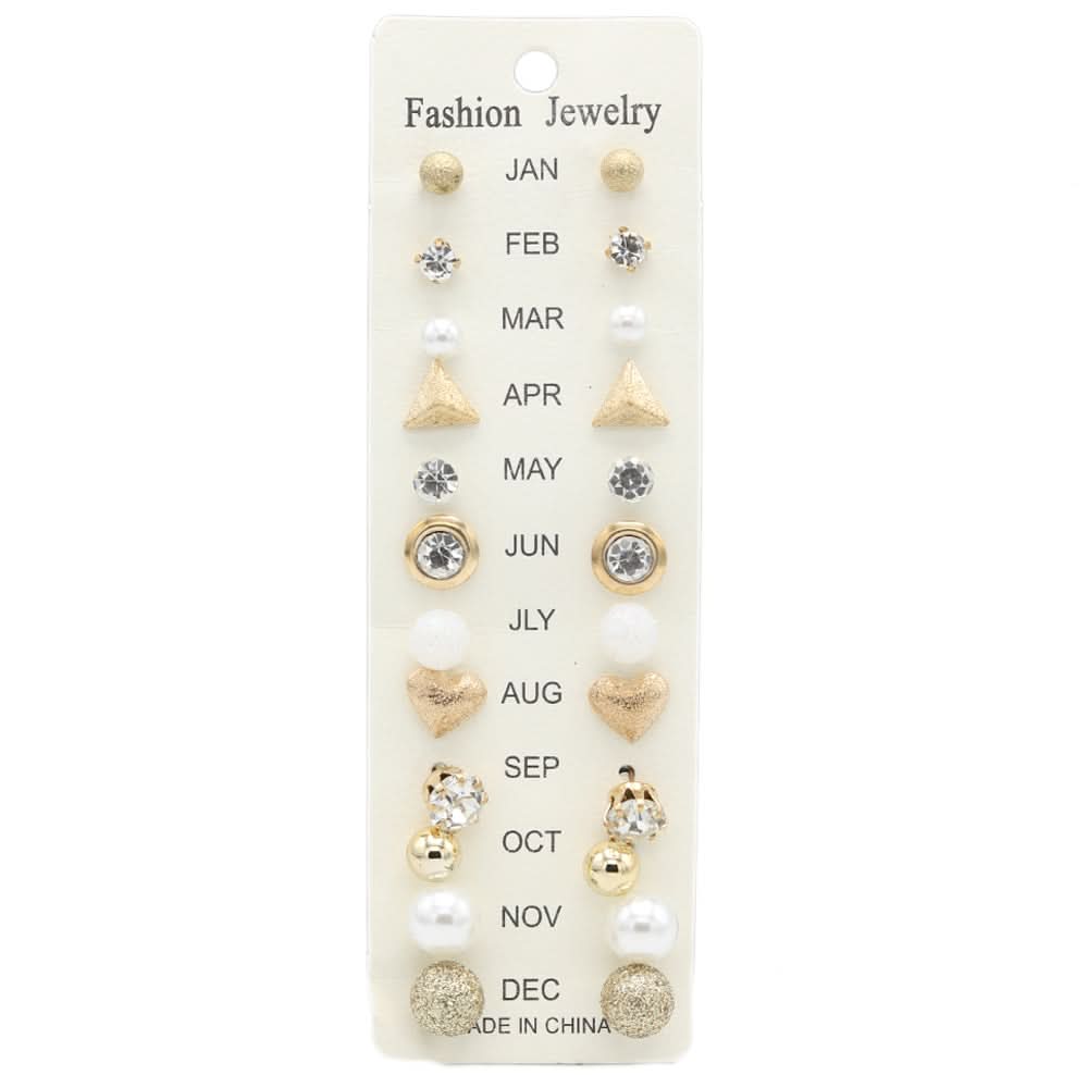 Women's Ear Tops Card 12 Pairs - Multi, Women, Earrings & Tops, Chase Value, Chase Value