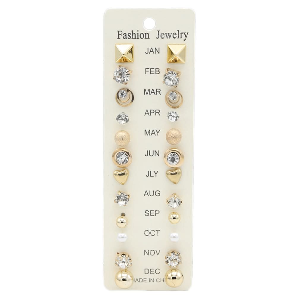Women's Ear Tops Card 12 Pairs - Multi, Women, Earrings & Tops, Chase Value, Chase Value