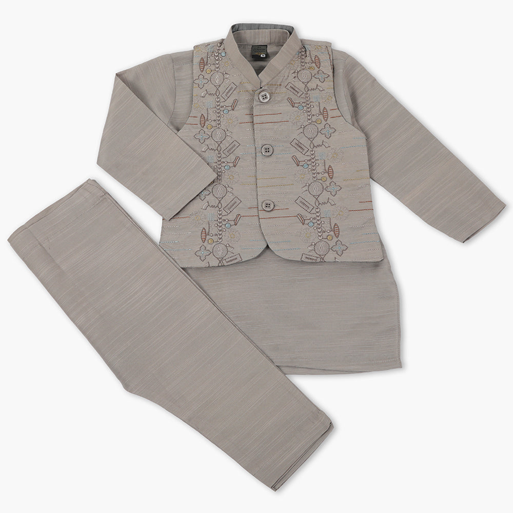 Boys Shalwar Suit With Waistcoat - Grey, Boys Shalwar Kameez, Chase Value, Chase Value