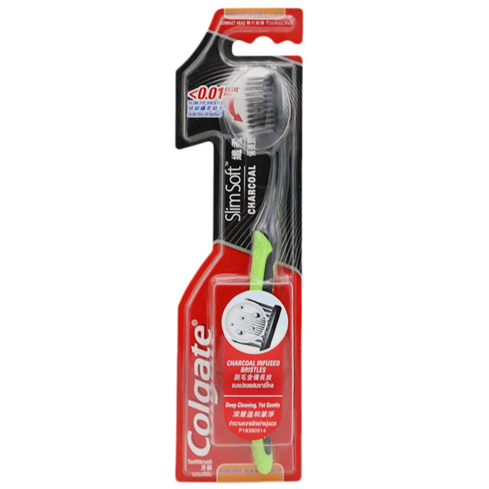 Colgate Tooth Brush Slim Soft Charcoal - Green, Beauty & Personal Care, Oral Care, Chase Value, Chase Value