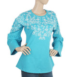 Women's Knitted Tops With Puff Print - Blue, Women, T-Shirts And Tops, Chase Value, Chase Value