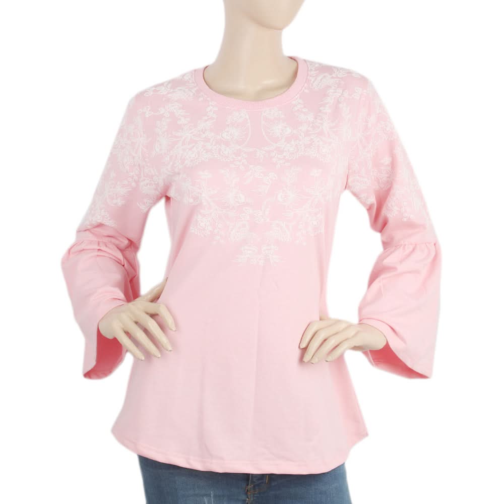 Women's Knitted Tops With Puff Print - Light Pink, Women, T-Shirts And Tops, Chase Value, Chase Value