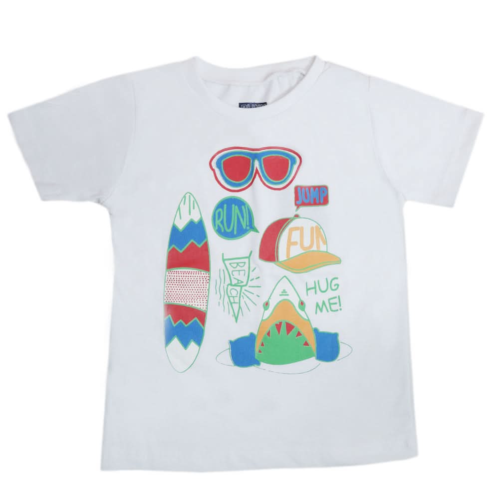 Boys Half Sleeves Printed T-Shirt - White, Kids, Boys T-Shirts, Chase Value, Chase Value