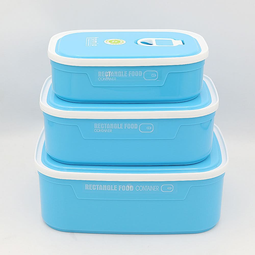 Plastic Lunch Box 3 Piece Set 8105 - Blue, Kids, Tiffin Boxes And Bottles, Chase Value, Chase Value