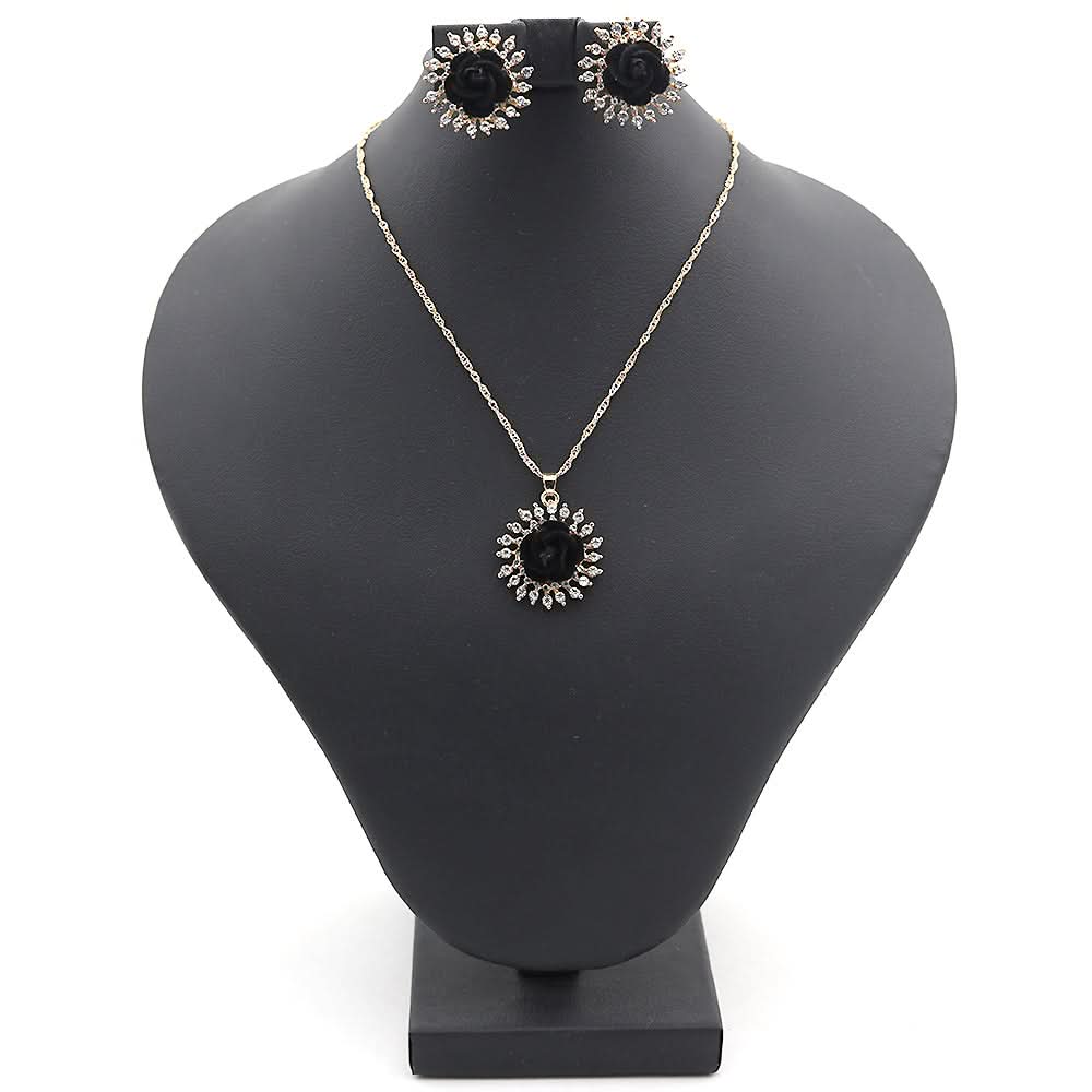 Women's Flower Locket Set - Black, Women, Jewellery Set, Chase Value, Chase Value
