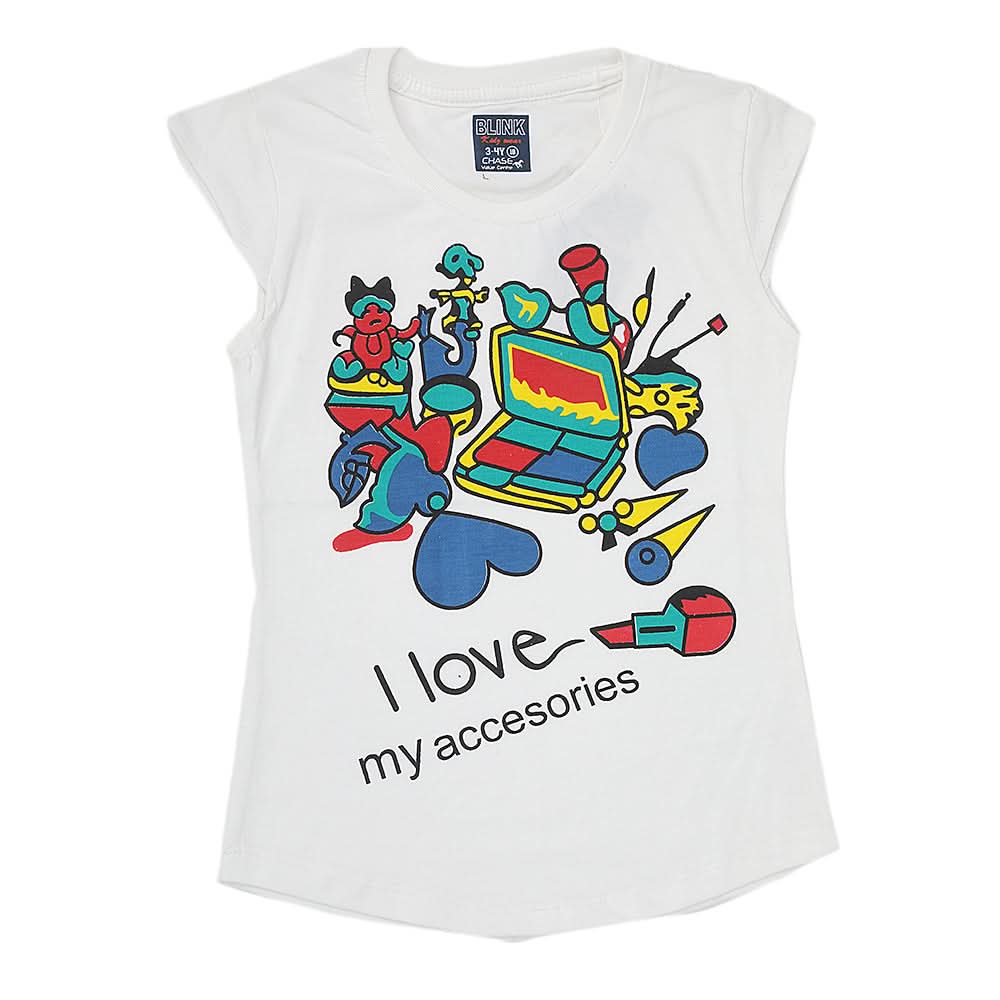 Girls Printed Half Sleeves T-Shirt 4703 - White, Kids, Girls T-Shirts, Chase Value, Chase Value