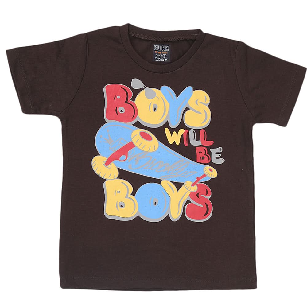 Boys Half Sleeves Jersey T-Shirt 4156 - Brown, Kids, Boys T-Shirts, Chase Value, Chase Value