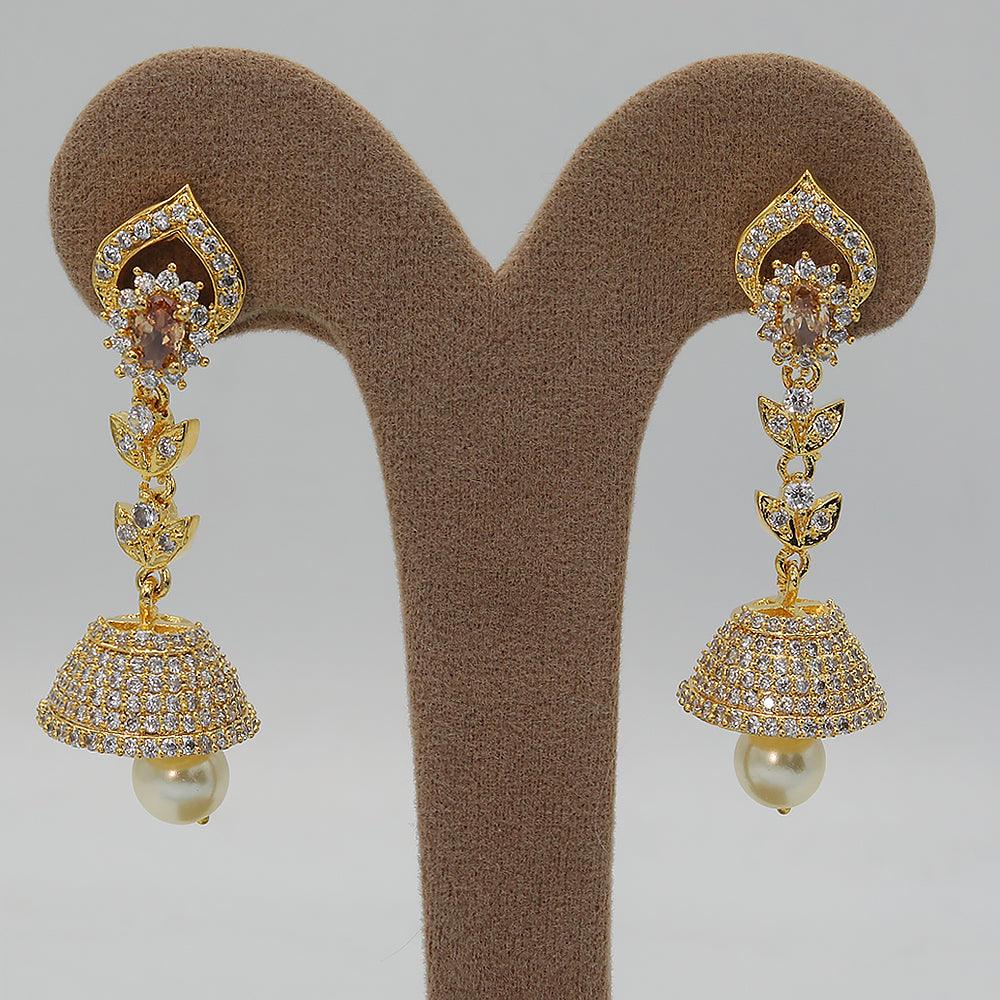 Women's American Diamond Fancy Jhumki - Golden, Women, Earrings & Tops, Chase Value, Chase Value