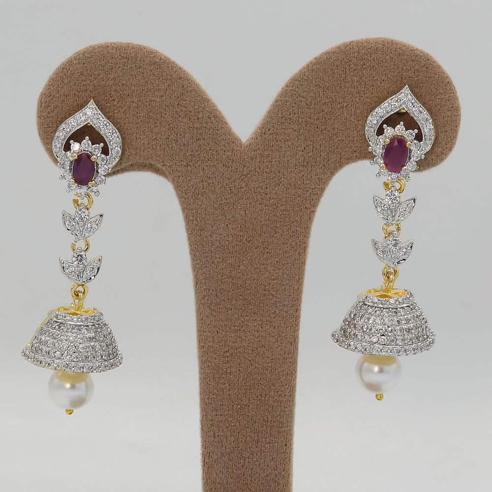 Women's American Diamond Fancy Jhumki - Red, Women, Earrings & Tops, Chase Value, Chase Value