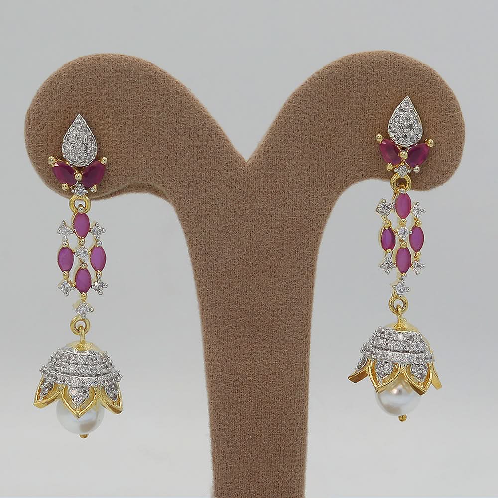 Women's American Diamond Fancy Jhumki - Maroon, Women, Earrings & Tops, Chase Value, Chase Value