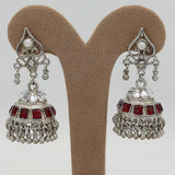 Women's Choki Jhumki 4X4 - Silver & Red, Women, Earrings & Tops, Chase Value, Chase Value