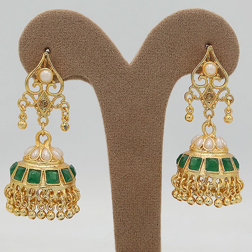 Women's Choki Jhumki 4X4 - Golden & Green, Women, Earrings & Tops, Chase Value, Chase Value