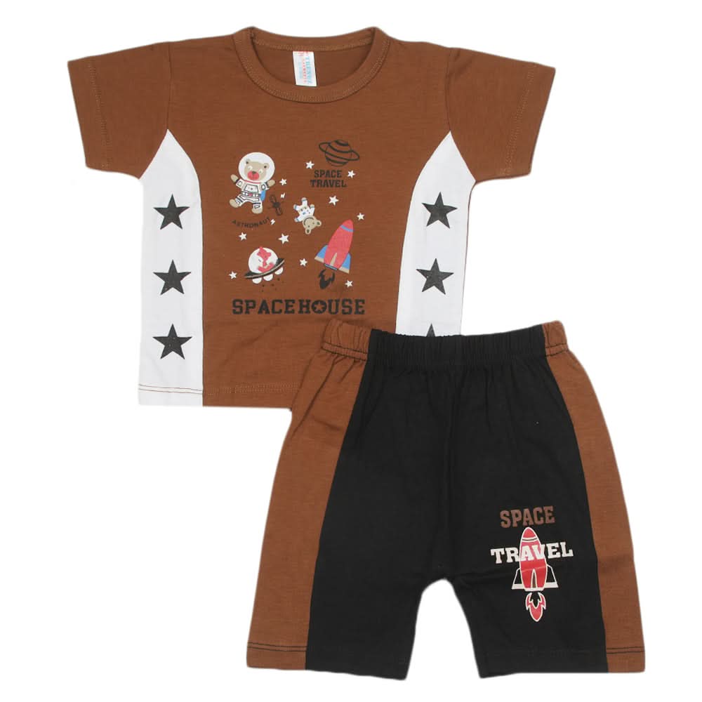 Newborn Boys Half Sleeves Suit - Dark Brown, Kids, Newborn Boys Sets And Suits, Chase Value, Chase Value
