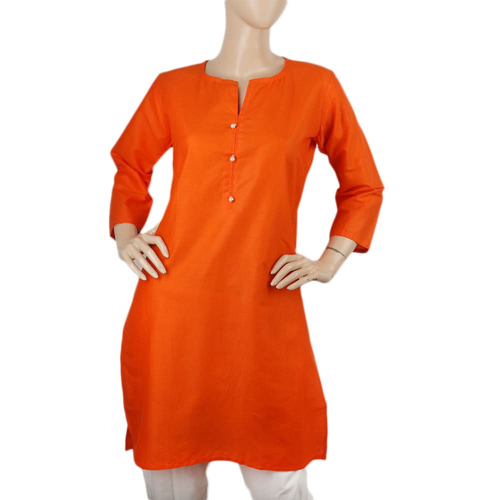 Women's Plain Kurti - Orange, Women, Ready Kurtis, Chase Value, Chase Value