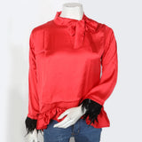 Women's Silk Top With Lace Sleeve - Red, Women, T-Shirts And Tops, Chase Value, Chase Value