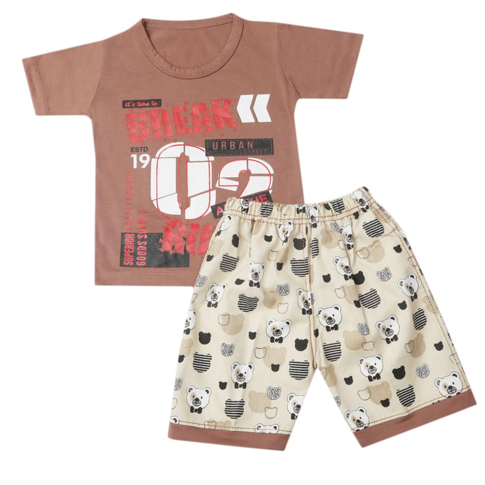 Boys Half Sleeves Short Suit - Dark Brown, Kids, Boys Sets And Suits, Chase Value, Chase Value