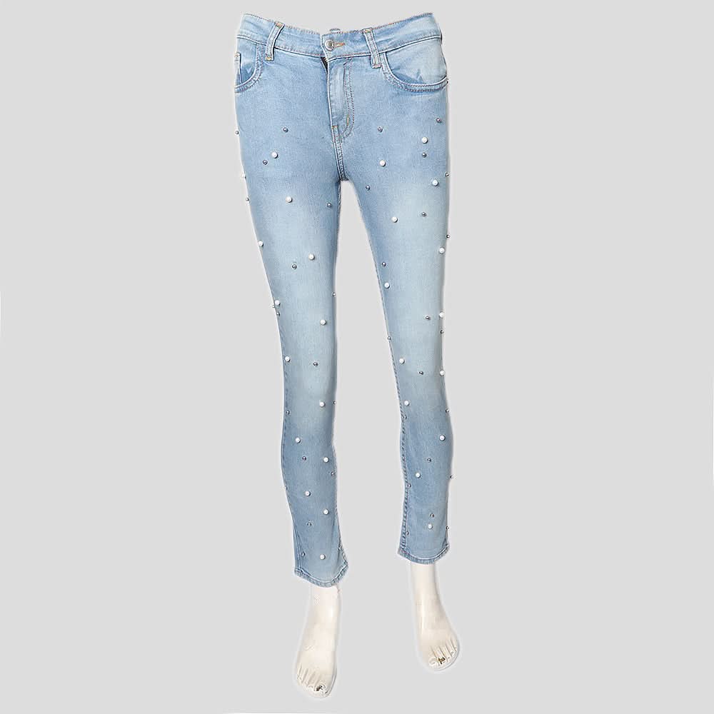 Women's Pearls Denim Pant - Light Blue, Women, Pants & Tights, Chase Value, Chase Value