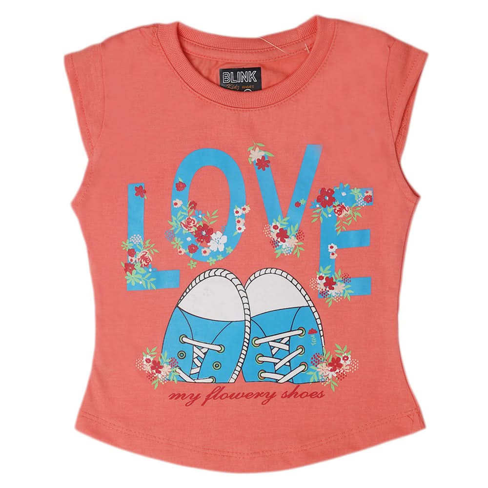 Girls Half Sleeves T-Shirt - Peach, Kids, Girls T-Shirts, Chase Value, Chase Value