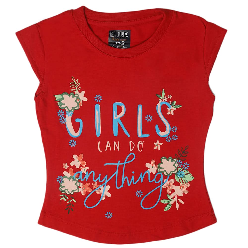 Girls Half Sleeves T-Shirt - Red, Kids, Girls T-Shirts, Chase Value, Chase Value