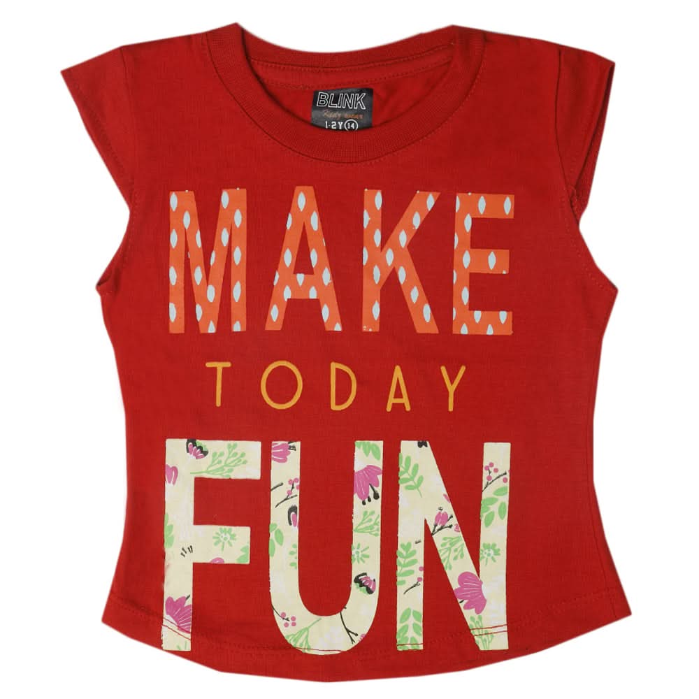 Girls Half Sleeves T-Shirt - Red, Kids, Girls T-Shirts, Chase Value, Chase Value