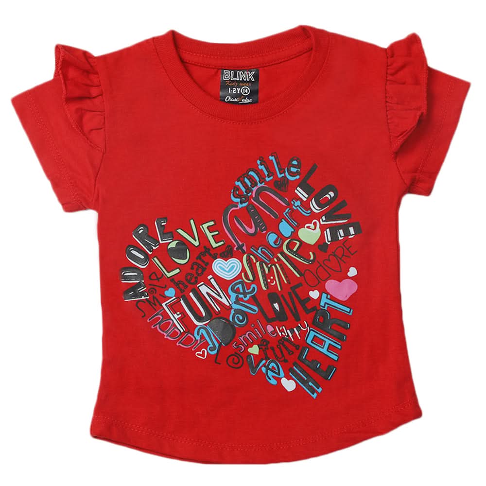 Girls Half Sleeves T-Shirt - Red, Kids, Girls T-Shirts, Chase Value, Chase Value