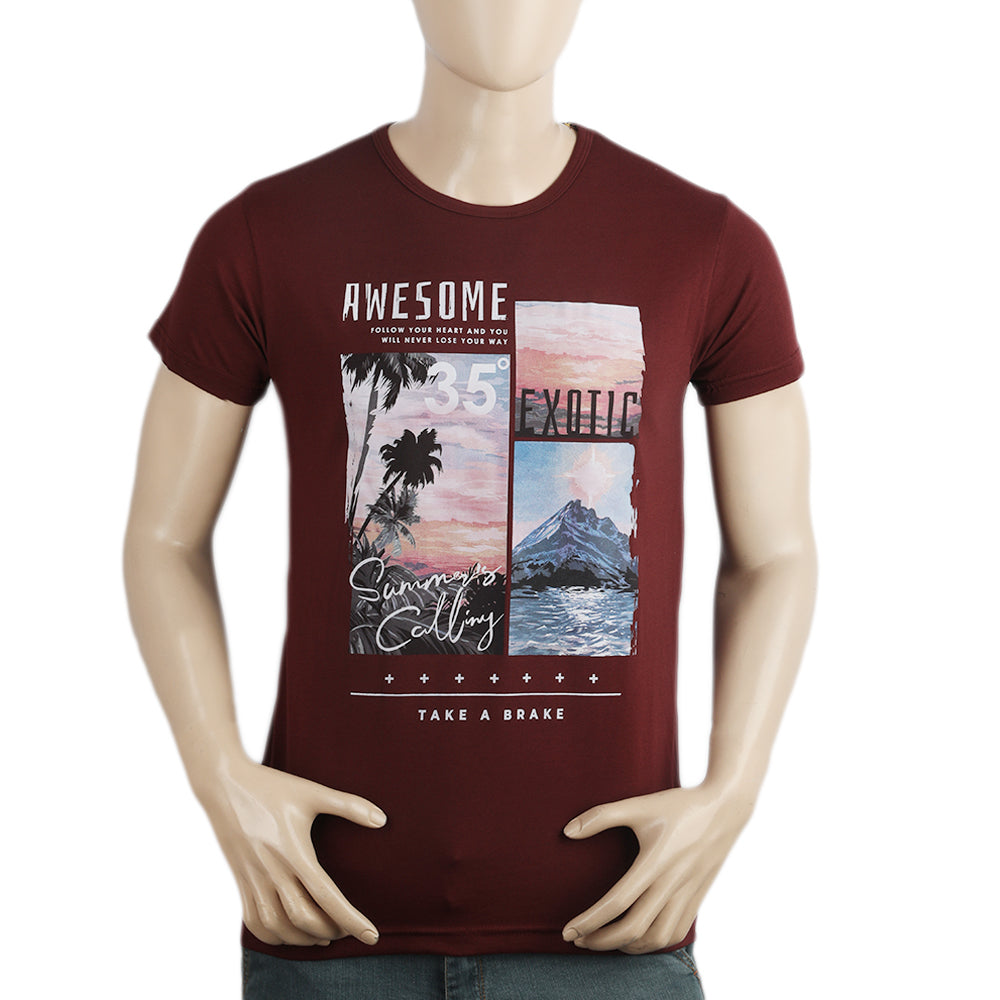 Men's Half Sleeves Printed T-Shirt - Maroon, Men, T-Shirts And Polos, Chase Value, Chase Value