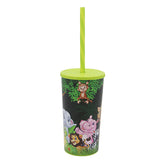 Tumbler with Double Colour Straw - Green Animals, Home & Lifestyle, Glassware & Drinkware, Chase Value, Chase Value