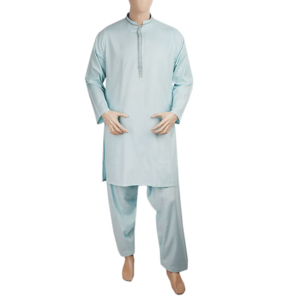 Men's Mashriq Shalwar Embroidered Suit - Cyan, Men, Shalwar Kameez, Chase Value, Chase Value