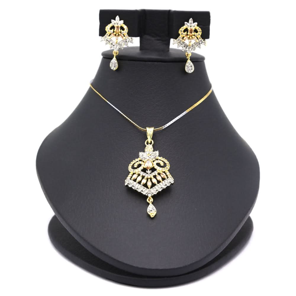 Women's American Diamond Locket Set - Golden Peach, Women, Jewellery Set, Chase Value, Chase Value