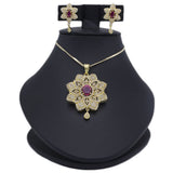 Women's American Diamond Locket Set - Golden Maroon, Women, Jewellery Set, Chase Value, Chase Value