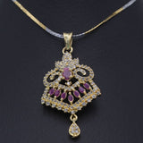 Women's American Diamond Locket Set - Golden Maroon, Women, Jewellery Set, Chase Value, Chase Value